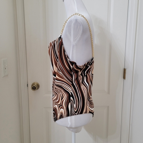 Rue21 Size XL Brown Marbled Swirl with Gold Chain Strap Bodysuit, Gently Used - Picture 4 of 12